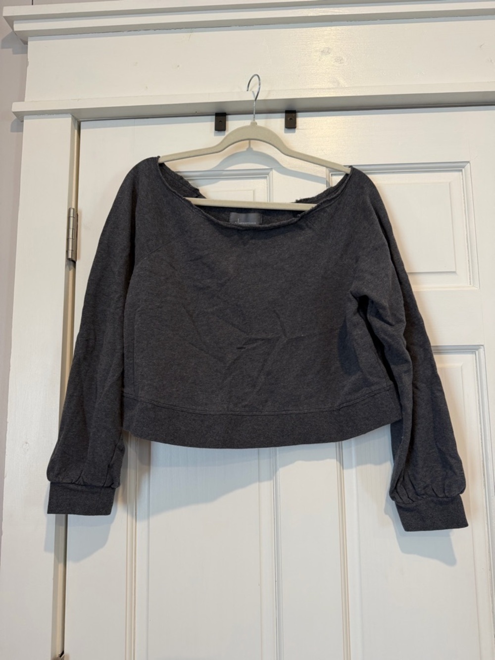 Anthropologie Dark Gray Wide Neck Cropped Sweatshirt